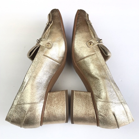 Franco Sarto Lauryn Gold Chunky Heel Loafers - Picture 4 of 8